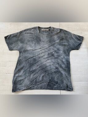 Cynthia Ashby oversized grey linen Lagen Look Top Tunic size Small